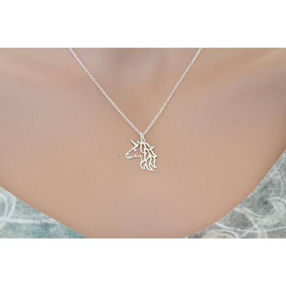 Sterling Silver Unicorn Charm - Openwork Unicorn Head Necklace, - Picture 4 of 5
